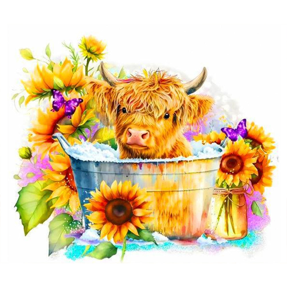 Cow And Sunflower 60*50CM(Canvas) Full Round Drill Diamond Painting