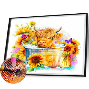 Cow And Sunflower 60*50CM(Canvas) Full Round Drill Diamond Painting