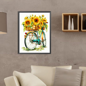 Sunflower And Bicycle 30*40CM(Canvas) Full Round Drill Diamond Painting