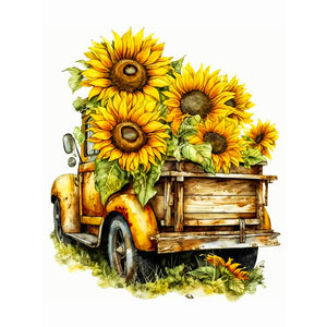 Sunflower And Car 30*40CM(Canvas) Full Round Drill Diamond Painting