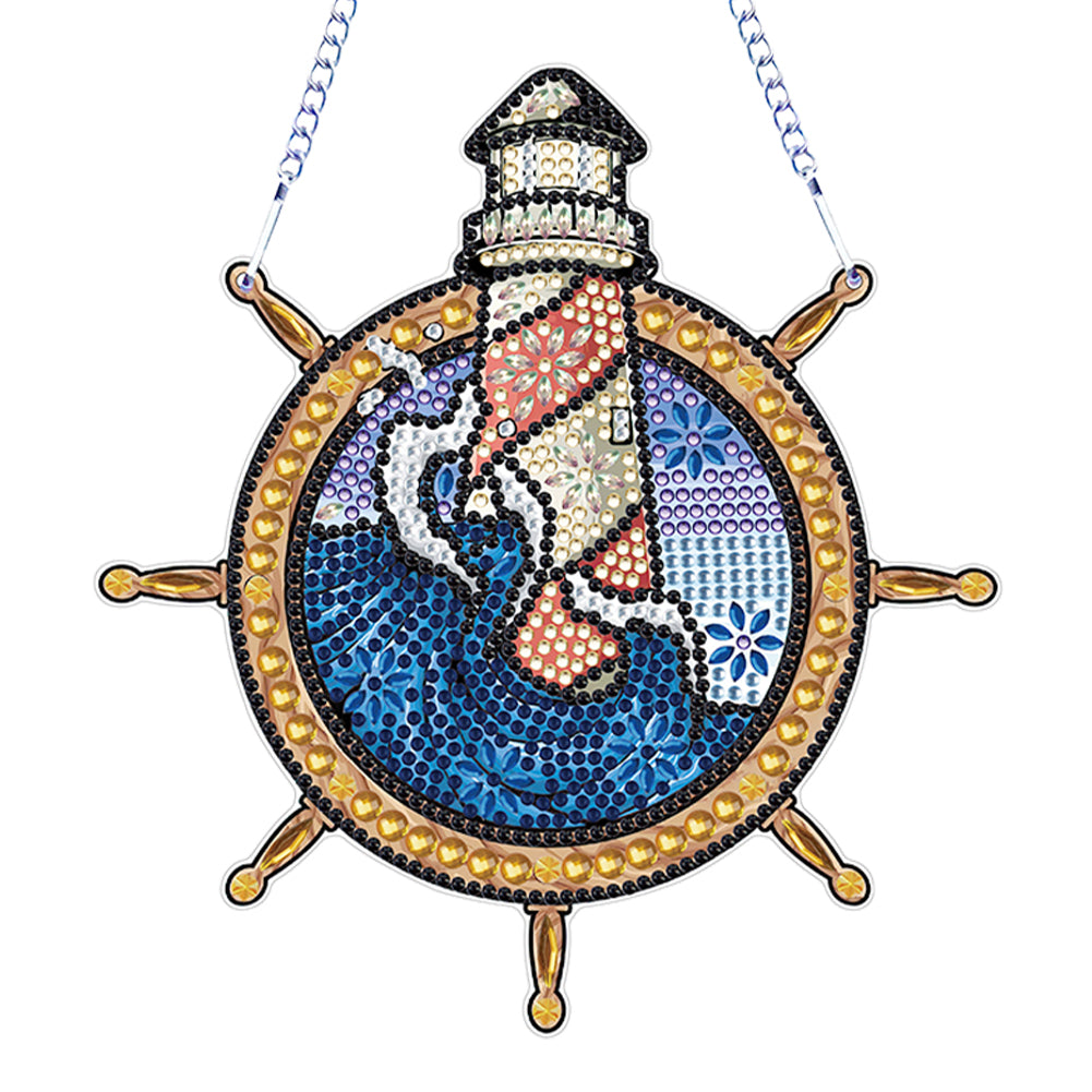 Special Shape Diamond Drawing Hanging Kit Suncatcher (Lighthouse Rudder)