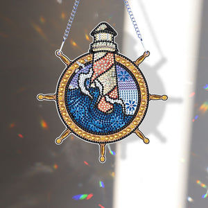 Special Shape Diamond Drawing Hanging Kit Suncatcher (Lighthouse Rudder)