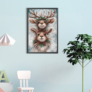 Two Deer Heads 40*60CM(Canvas) Full Round Drill Diamond Painting