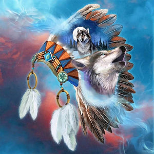 Feather Hat And Wolf Head 40*40CM(Canvas) Full Round Drill Diamond Painting