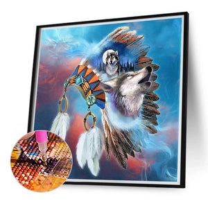 Feather Hat And Wolf Head 40*40CM(Canvas) Full Round Drill Diamond Painting
