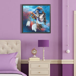 Feather Hat And Wolf Head 40*40CM(Canvas) Full Round Drill Diamond Painting