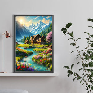 The Scenery At The Foot Of The Snow Mountain 40*60CM(Canvas) Full Round Drill Diamond Painting