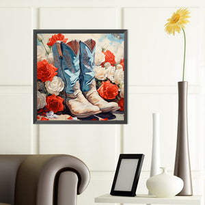 Floral Cowboy Boots 40*40CM(Canvas) Full Round Drill Diamond Painting