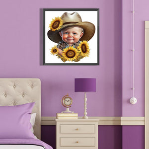 Sunflower Cowboy Boy 40*40CM(Canvas) Full Round Drill Diamond Painting