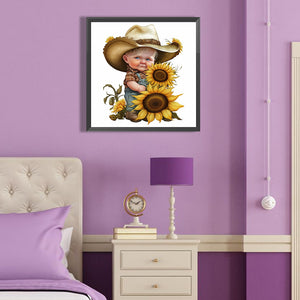 Sunflower Cowboy Boy 40*40CM(Canvas) Full Round Drill Diamond Painting