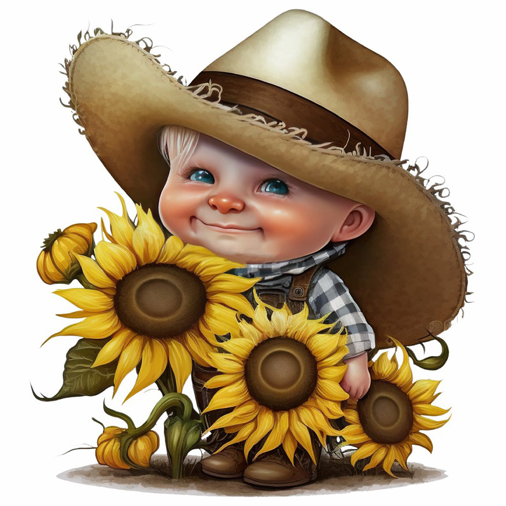 Sunflower Cowboy Boy 40*40CM(Canvas) Full Round Drill Diamond Painting