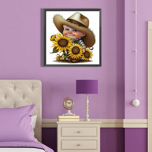 Sunflower Cowboy Boy 40*40CM(Canvas) Full Round Drill Diamond Painting