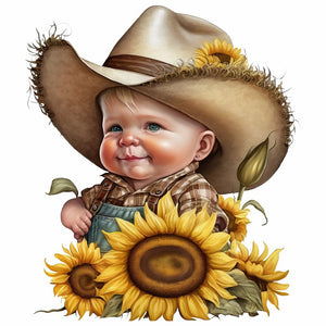 Sunflower Cowboy Boy 40*40CM(Canvas) Full Round Drill Diamond Painting