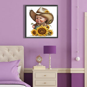 Sunflower Cowboy Boy 40*40CM(Canvas) Full Round Drill Diamond Painting