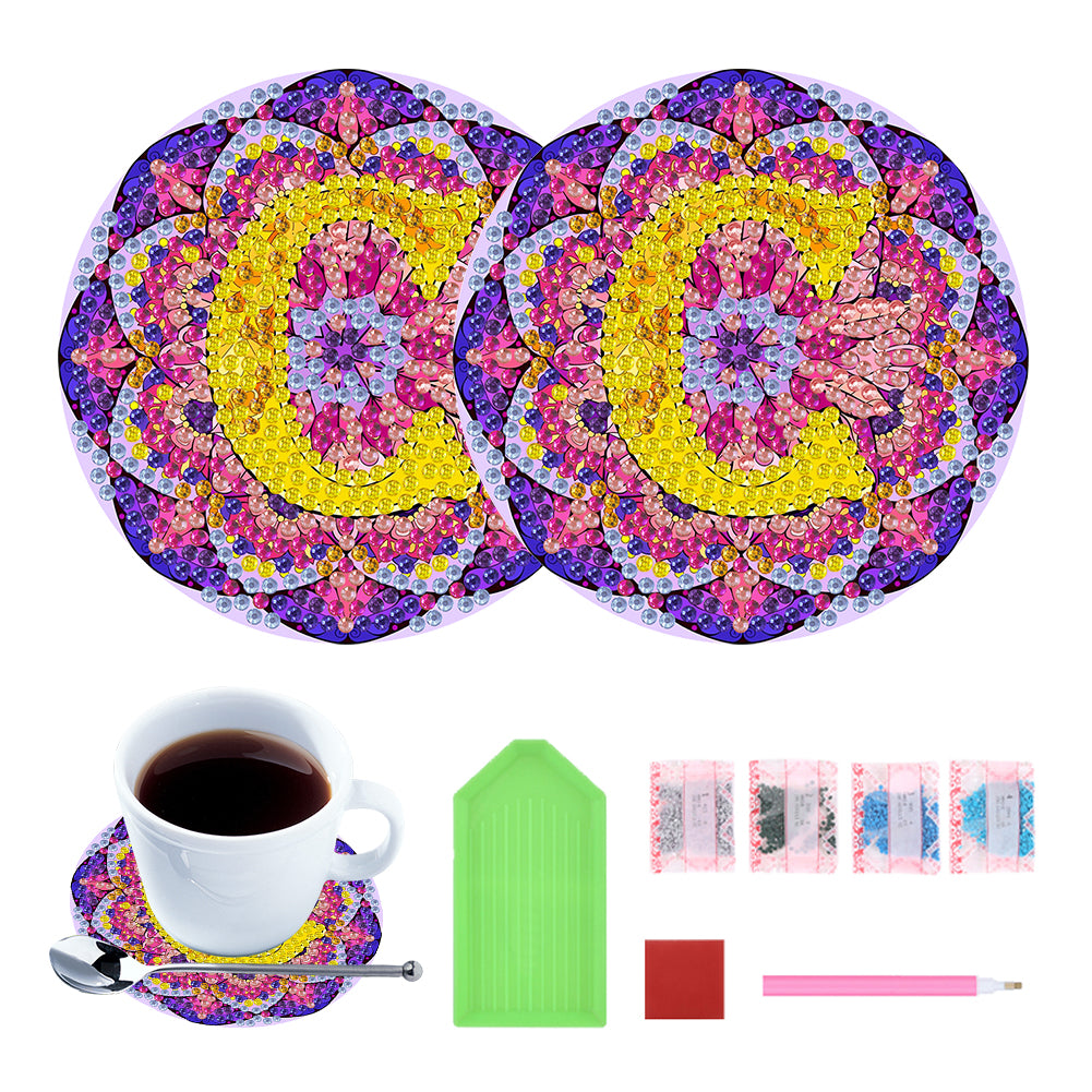 2PCS Diamond Painting DIY Coaster Acrylic Special Shape Alphabet (Mandala C)