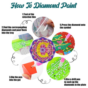 2PCS Diamond Painting DIY Coaster Acrylic Special Shape Alphabet (Mandala C)
