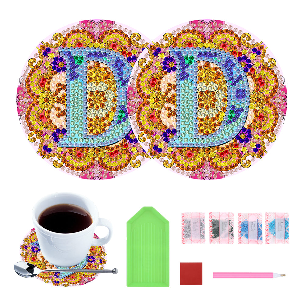 2PCS Diamond Painting DIY Coaster Acrylic Special Shape Alphabet (Mandala D)