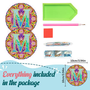 2PCS Diamond Painting DIY Coaster Acrylic Special Shape Alphabet (Mandala M)