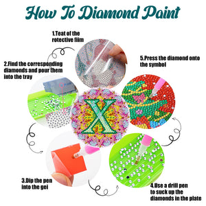 2PCS Diamond Painting DIY Coaster Acrylic Special Shape Alphabet (Mandala X)
