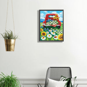 Sunflower Truck 30*40CM(Picture) Full Square Drill Diamond Painting