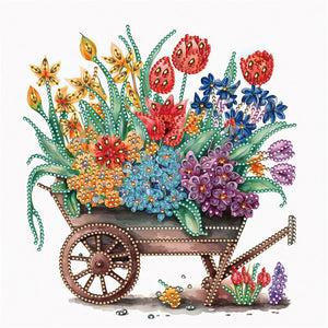 Flower And Wooden Cart 30*30CM(Canvas) Partial Special Shaped Drill Diamond Painting
