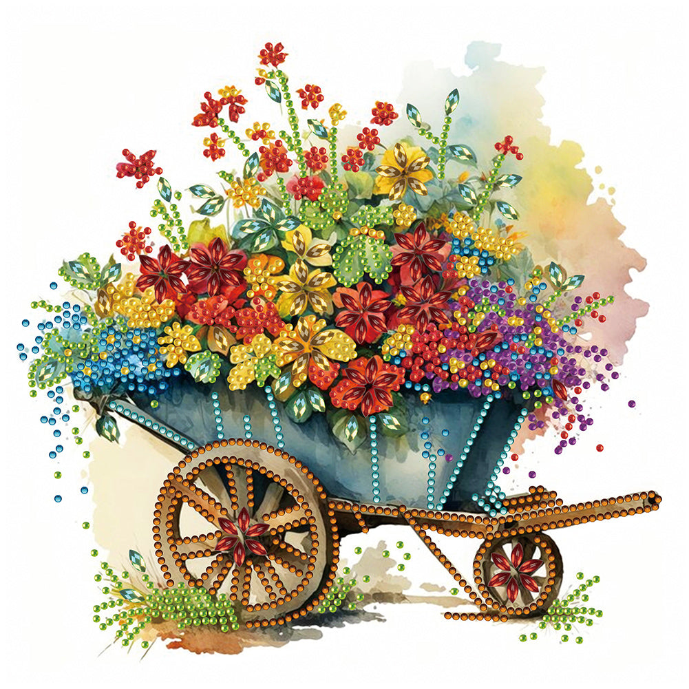 Flower And Iron Cart 30*30CM(Canvas) Partial Special Shaped Drill Diamond Painting