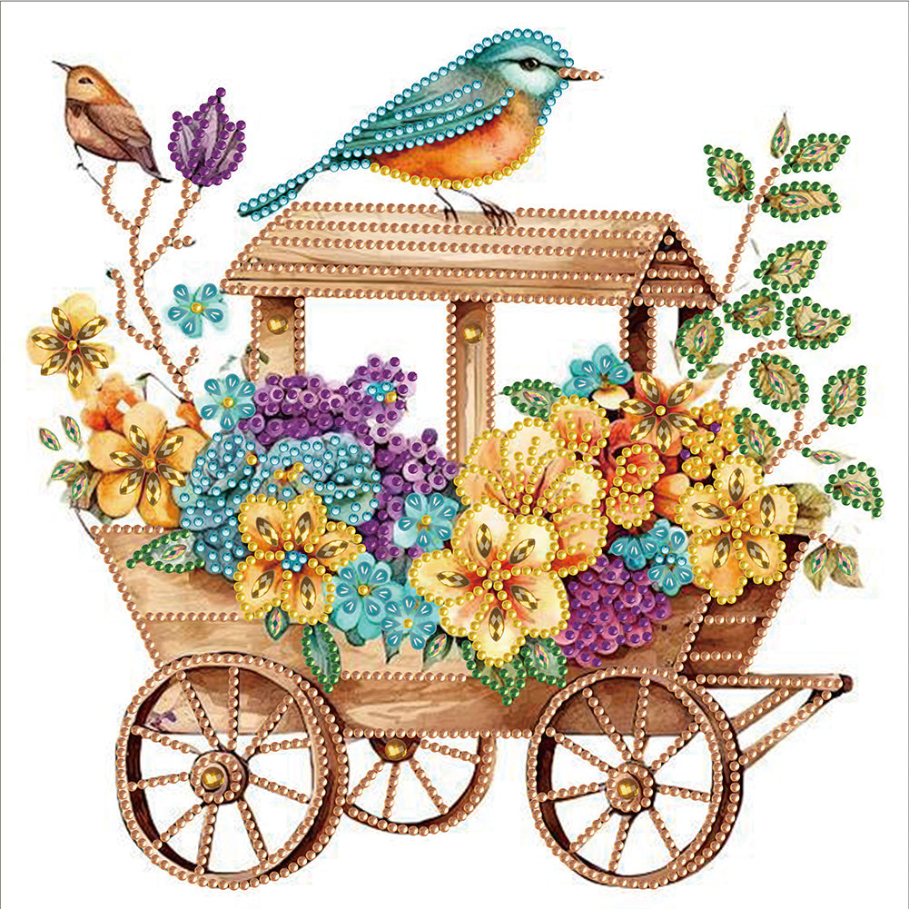 Bird On Flower Cart 30*30CM(Canvas) Partial Special Shaped Drill Diamond Painting