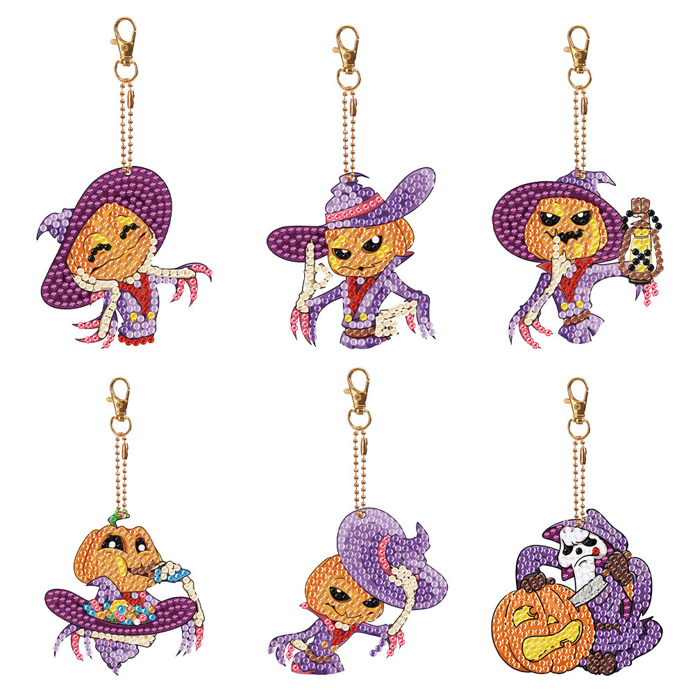 6PCS Full Drill Keyring Special Shape Double Sided (Jack Pumpkin)