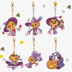 6PCS Full Drill Keyring Special Shape Double Sided (Jack Pumpkin)