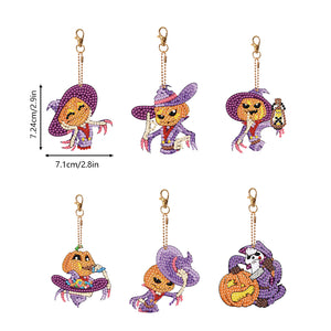 6PCS Full Drill Keyring Special Shape Double Sided (Jack Pumpkin)