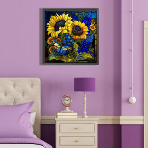 Sunflower Glass Painting 40*40CM(Canvas) Full Round Drill Diamond Painting