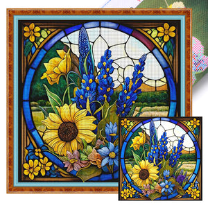 Glass Painting-Sunflower Bush (40*40CM) 11CT 3 Stamped Cross Stitch