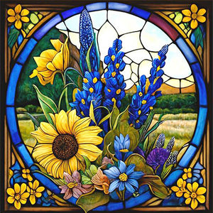 Glass Painting-Sunflower Bush (40*40CM) 11CT 3 Stamped Cross Stitch