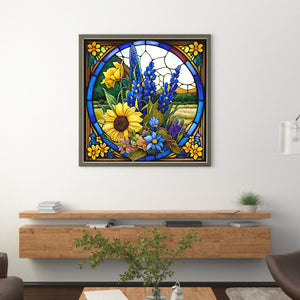 Glass Painting-Sunflower Bush (40*40CM) 11CT 3 Stamped Cross Stitch