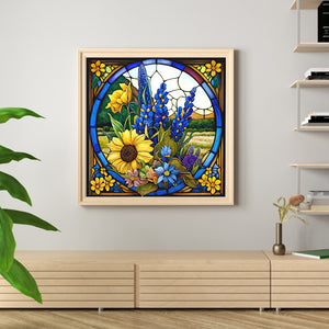 Glass Painting-Sunflower Bush (40*40CM) 11CT 3 Stamped Cross Stitch