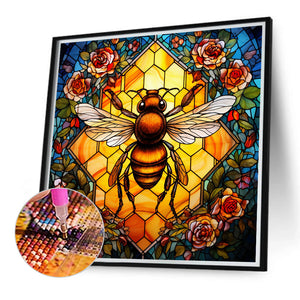 Flower Bee Glass Painting 40*40CM(Canvas) Full Round Drill Diamond Painting