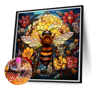 Flower Bee Glass Painting 40*40CM(Canvas) Full Round Drill Diamond Painting