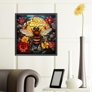 Flower Bee Glass Painting 40*40CM(Canvas) Full Round Drill Diamond Painting