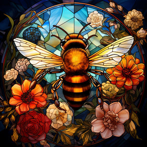 Flower Bee Glass Painting 40*40CM(Canvas) Full Round Drill Diamond Painting