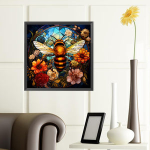 Flower Bee Glass Painting 40*40CM(Canvas) Full Round Drill Diamond Painting