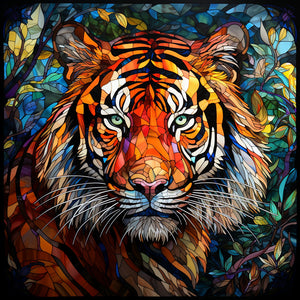 Tiger Glass Painting 40*40CM(Canvas) Full Round Drill Diamond Painting