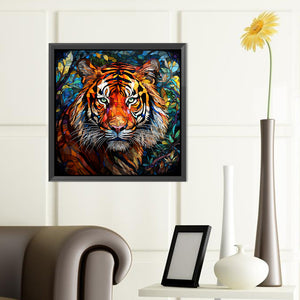 Tiger Glass Painting 40*40CM(Canvas) Full Round Drill Diamond Painting