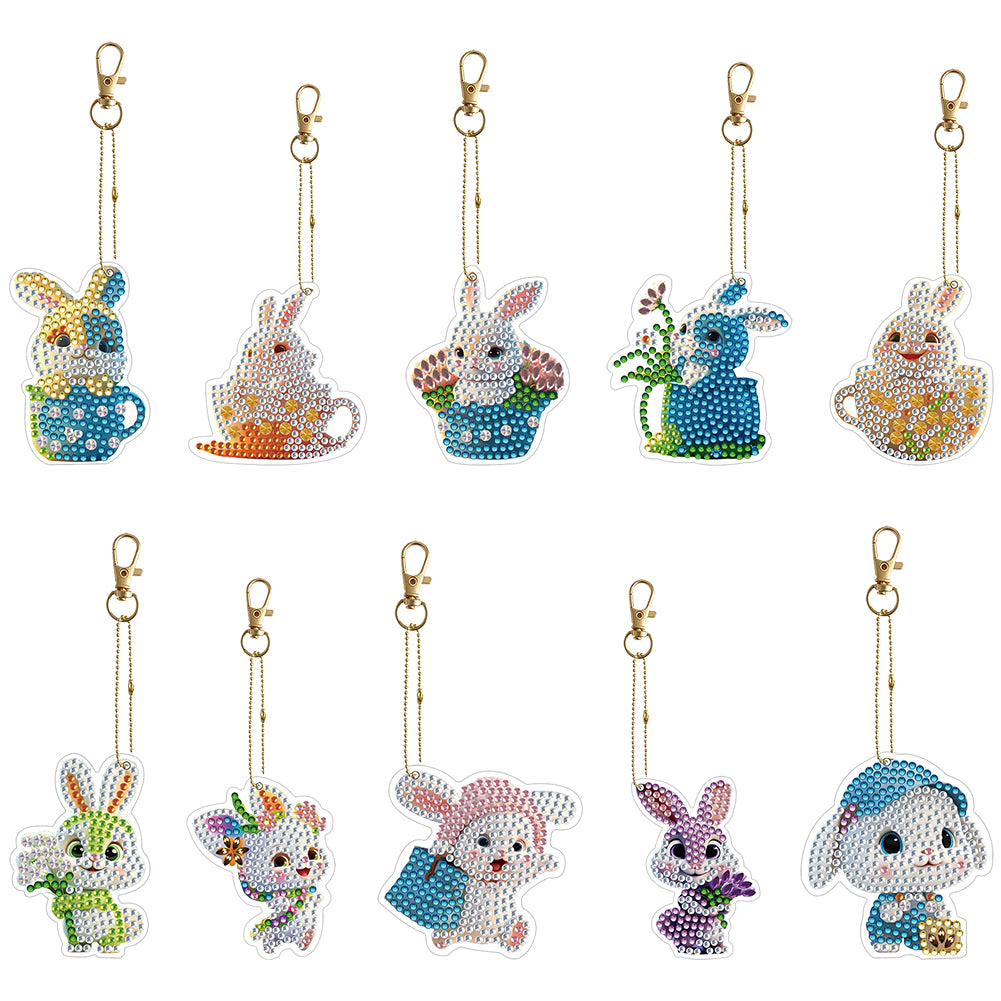 10PCS Diamond Painting Art Ornaments Double Sided (Cute Bunny)