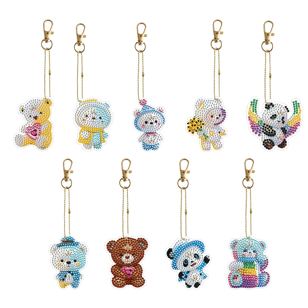 9PCS Full Drill Keyring Special Shape Double Sided Diamond Art Keychains Pendant