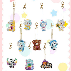9PCS Full Drill Keyring Special Shape Double Sided Diamond Art Keychains Pendant