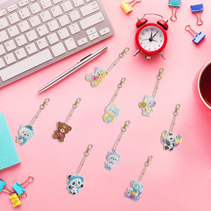 9PCS Full Drill Keyring Special Shape Double Sided Diamond Art Keychains Pendant