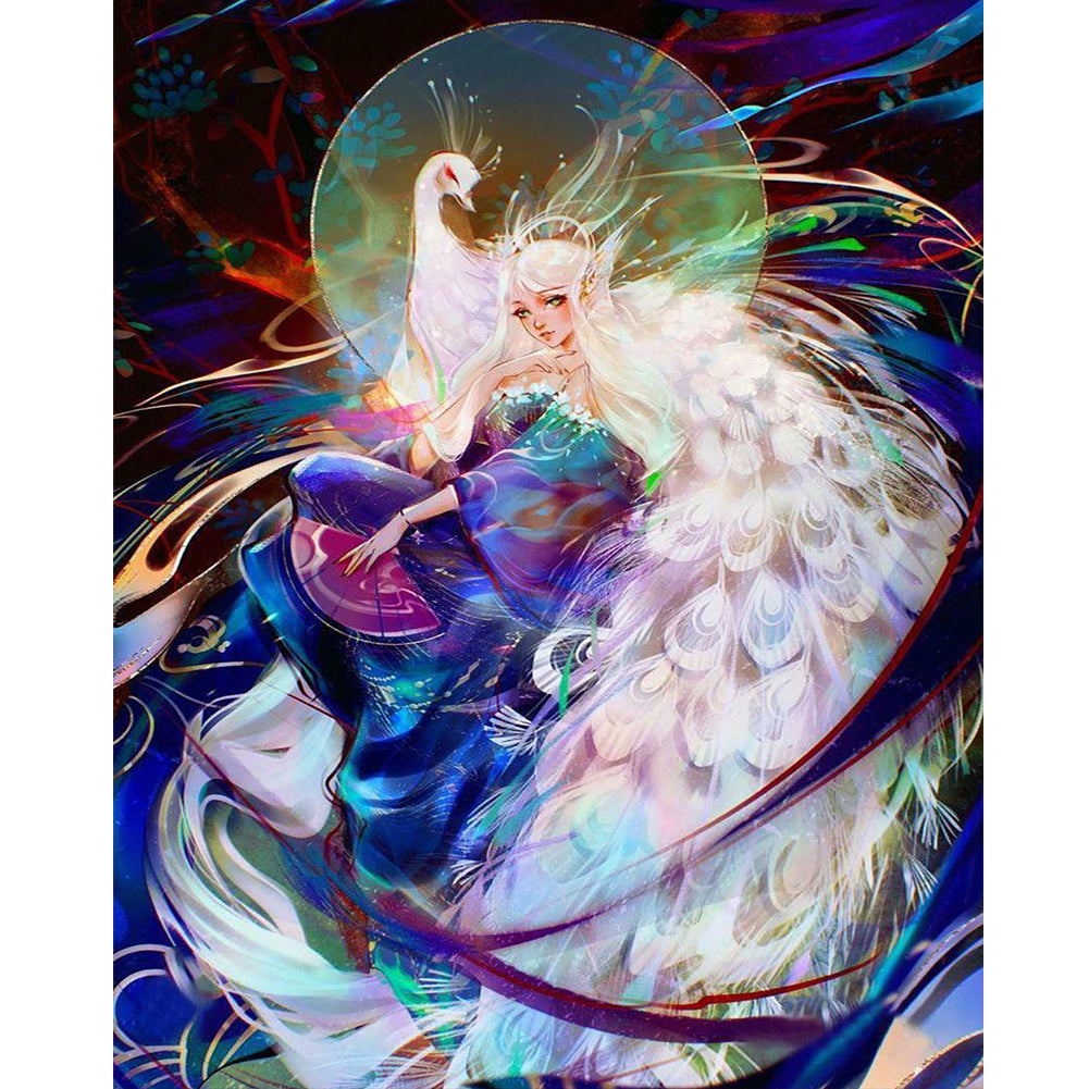 White Peacock And Girl 40*50CM(Canvas) Full Round Drill Diamond Painting