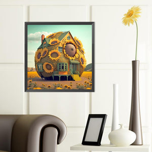 Sunflower House 40*40CM(Canvas) Full Round Drill Diamond Painting