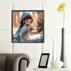 Little Girl Picking Flowers 40*40CM(Canvas) Full Round Drill Diamond Painting