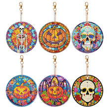 Load image into Gallery viewer, 6PCS Diamond Painting Keychains Glass Skull Double Sided Glass Pumpkin Halloween
